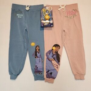 2 Disney Wish Girls Light Washed Joggers Size 6 Blue And Pink Coral W/ Bonus Toy